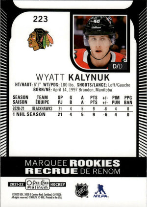 2021-22 Upper Deck O-Pee-Chee Platinum Hockey - Base #223 Wyatt Kalynuk - Chicago Blackhawks