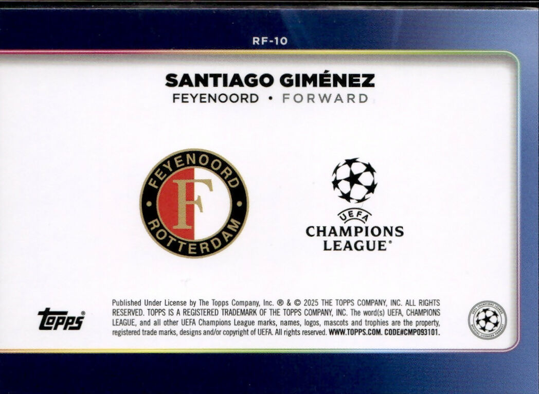 2024-25 Topps UEFA Club Competitions - Trophy Chasers #RF-10 Santiago Gimenez - Feyenoord - B