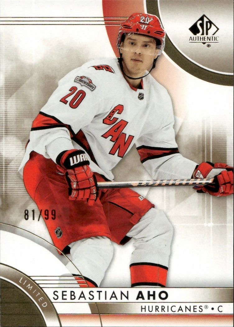 2023-24 Upper Deck SP Authentic Hockey - Base - Gold Limited :99 #20 Sebastian Aho - Carolina Hurricanes - A