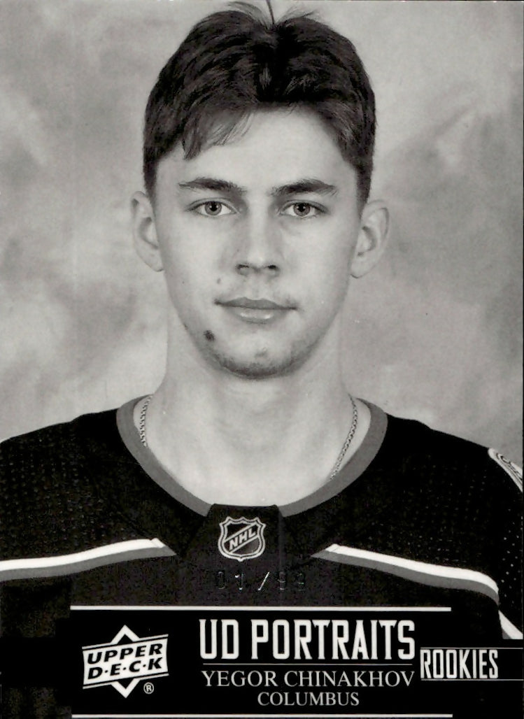 2021-22 Upper Deck Series 2 Hockey - UD Portraits :99 #P-45 Yegor Chinakhov - Columbus Blue Jackets - A