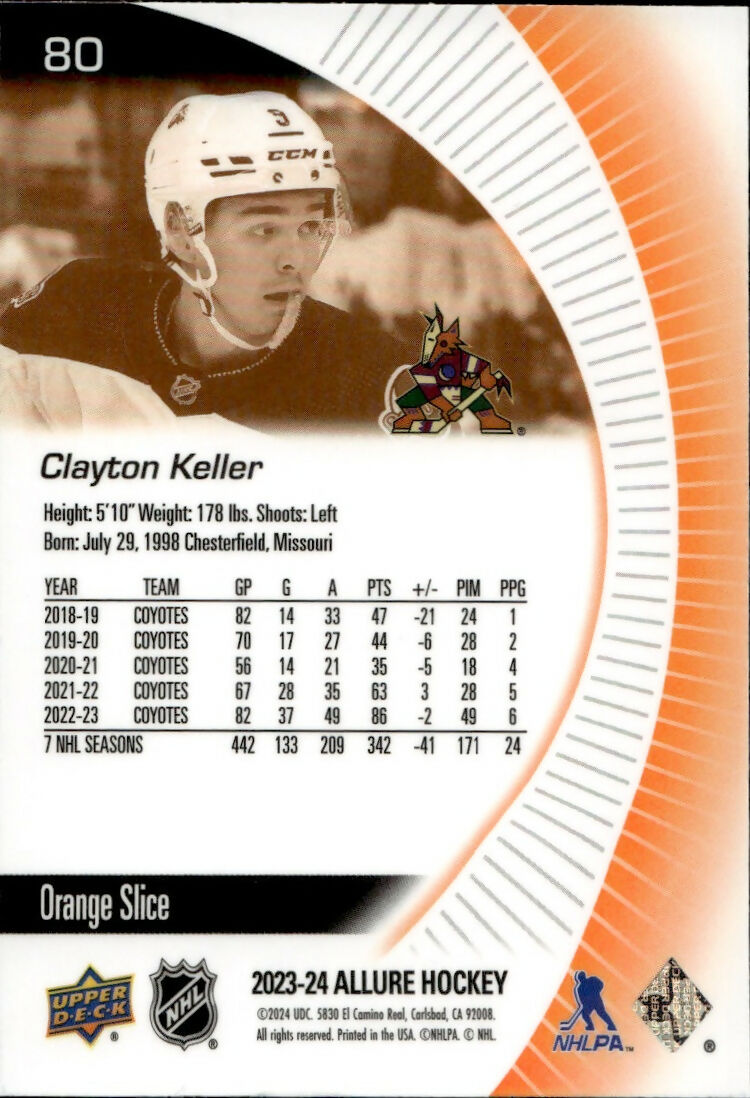 2023-24 Upper Deck Allure Hockey - Base - Orange Slice #80 Clayton Keller - Arizona Coyotes - B