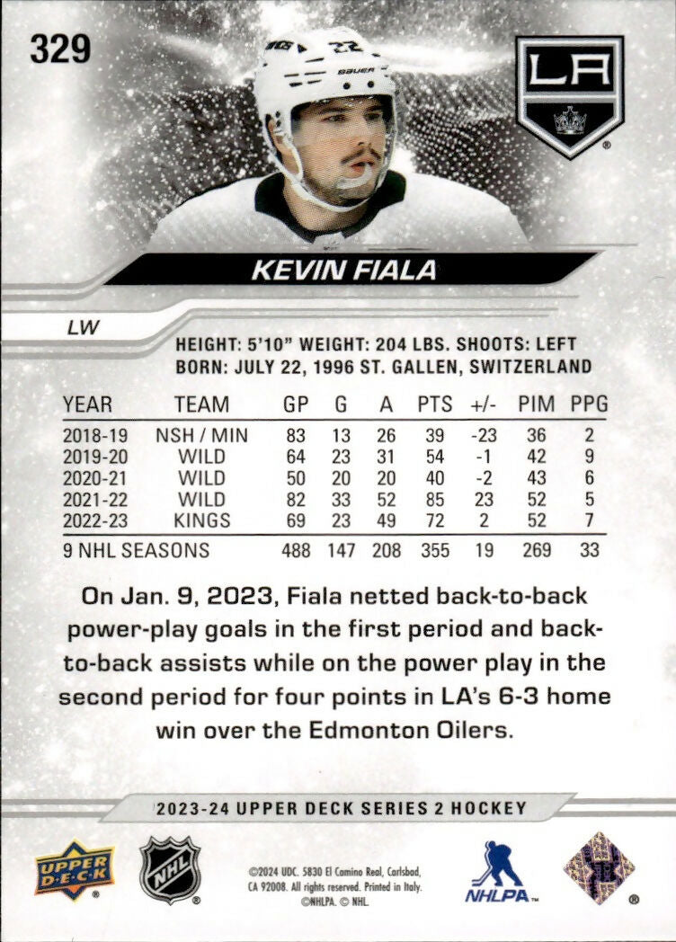 2023-24 Upper Deck Series 2 Hockey - Base #329 Kevin Fiala - Los Angeles Kings - B