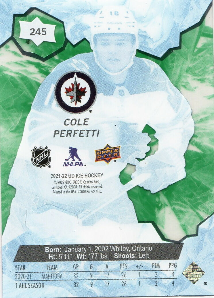 2021-22 Upper Deck Ice Hockey - Ice Premiers :799 #245 Cole Perfetti - Winnipeg Jets - B