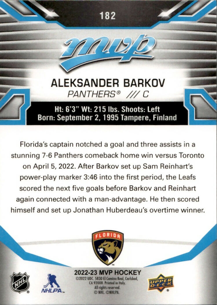 2022-23 Upper Deck MVP Hockey - Base #182 Aleksander Barkov - Florida Panthers