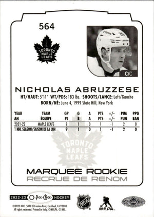 2022-23 Upper Deck O-Pee-Chee Hockey - Base - Marquee Rookie /350 #564 Nicholas Abruzzese - Toronto Maple Leafs