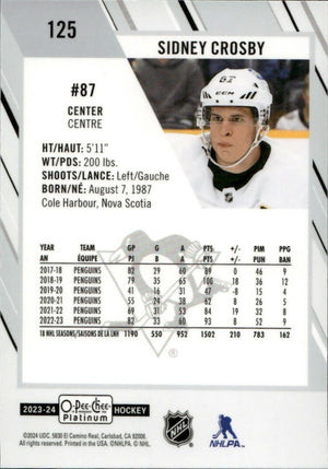 2023-24 Upper Deck O-Pee Chee Platinum Hockey - Base #125 Sidney Crosby - Pittsburgh Penguins - B