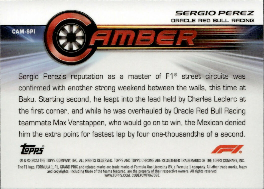 2023 Topps Chrome Formula 1 Camber #CAM-SPI Sergio Perez - Oracle Red Bull Racing - B