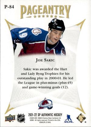 2021-22 Upper Deck SP Authentic Hockey - Pageantry #P-84 Joe Sakic - Colorado Avalanche - B