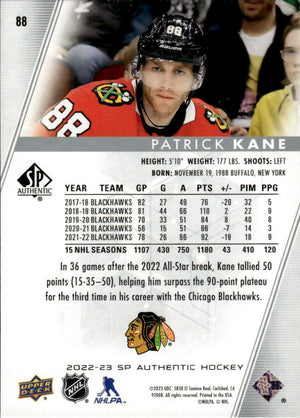 2022-23 Upper Deck SP Authentic Hockey - Base #88 Patrick Kane - Chicago Blackhawks