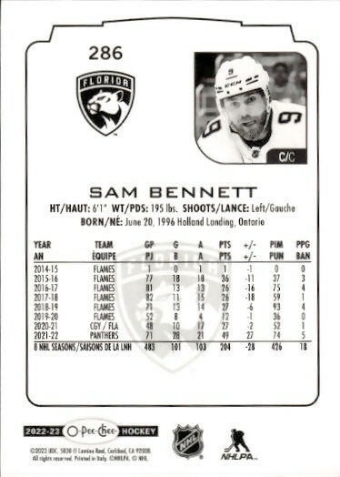 2022-23 Upper Deck O-Pee-Chee Hockey - Base - #286 Sam Bennett - Florida Panthers