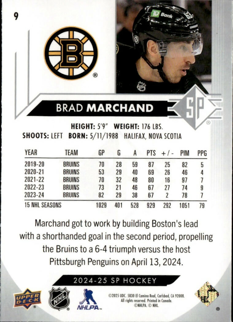2024-25 SP #9 Brad Marchand Boston Bruins