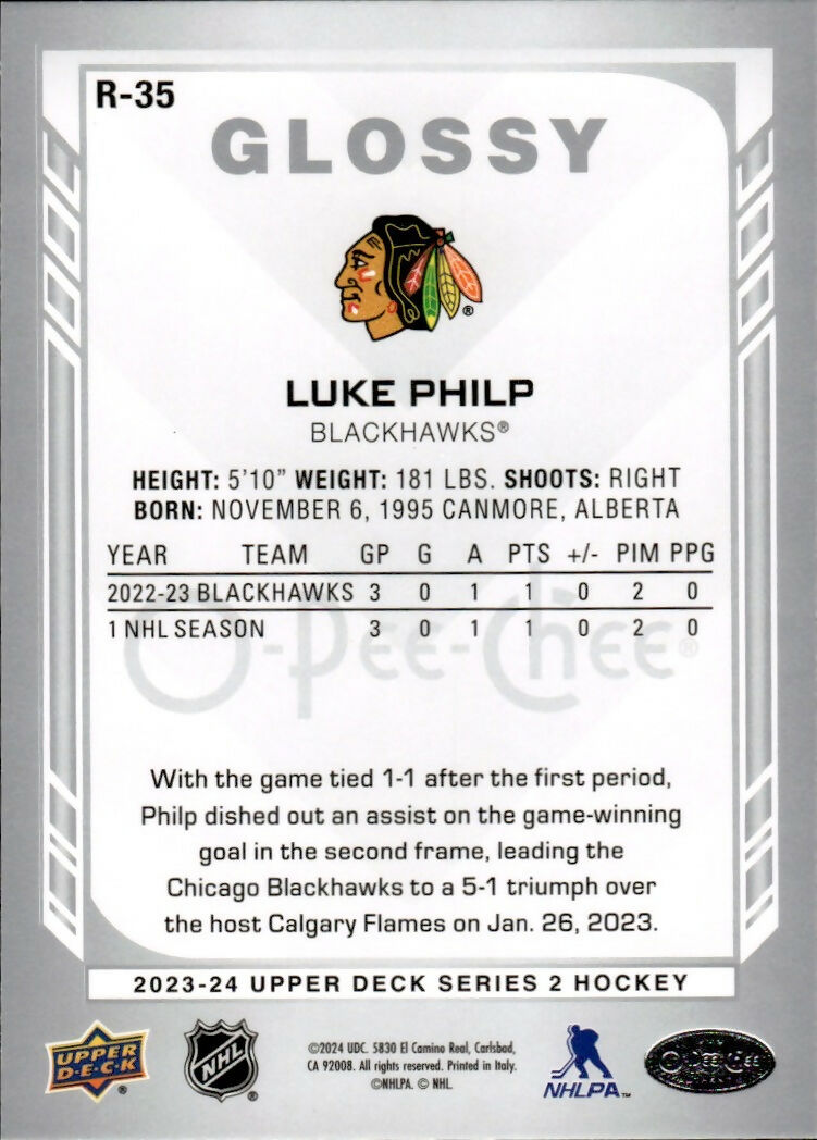 2023-24 Upper Deck Series 2 Hockey - O-Pee-Chee Glossy #R-35 Luke Philp - Chicago Blackhawks