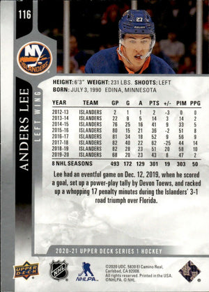 2020-21 Upper Deck Series 1 Hockey #116 Anders Lee - New York Islanders