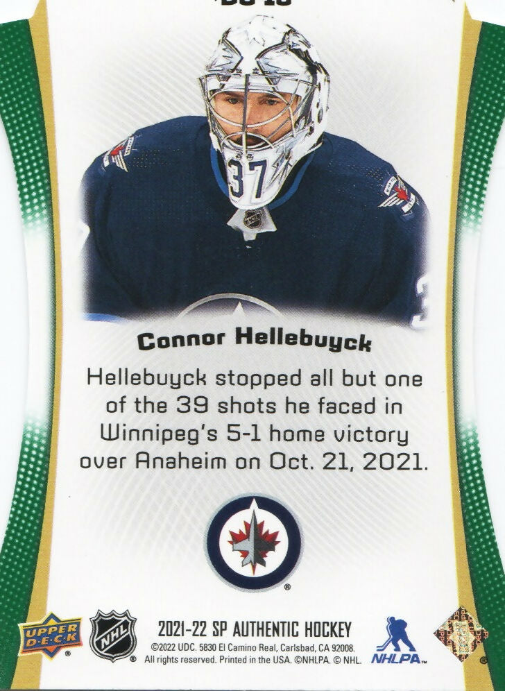 2021-22 Upper Deck SP Authentic Hockey - Die Cut - Green #DC-13 Connor Hellebuyck - Winnipeg Jets - B