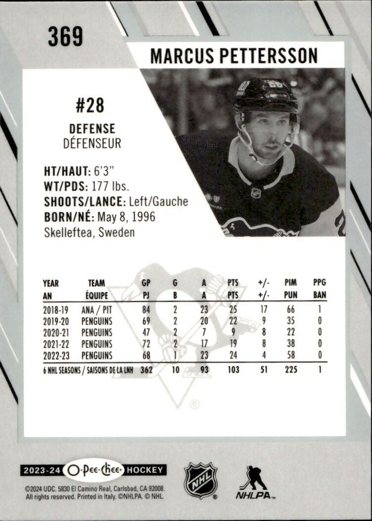 2023-24 Upper Deck O-Pee-Chee Hockey - Base #369 Marcus Pettersson - Pittsburgh Penguins - B