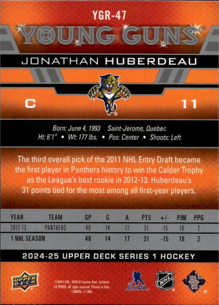 2024-25 Upper Deck Series 1 Hockey - Young Guns Renewed #YGR-47 Jonathan Huberdeau - Florida Panthers - B