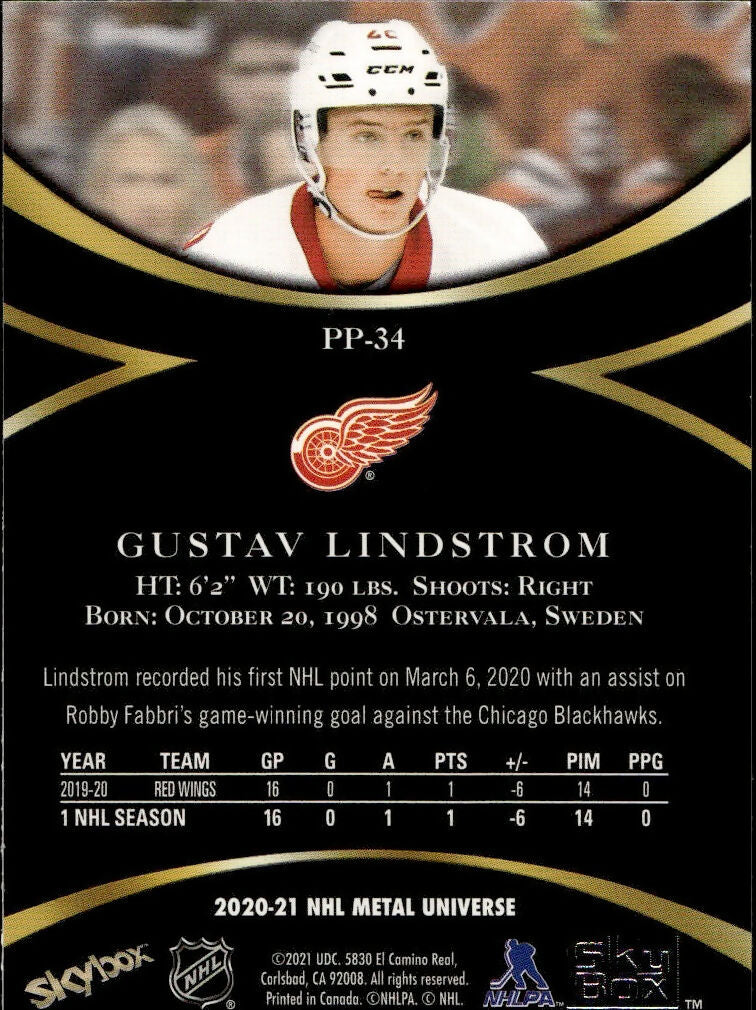 2020-21 Upper Deck Skybox Metal Universe - Premium Prospects #PP-34 Gustav Lindstrom - Detroit Red Wings - B
