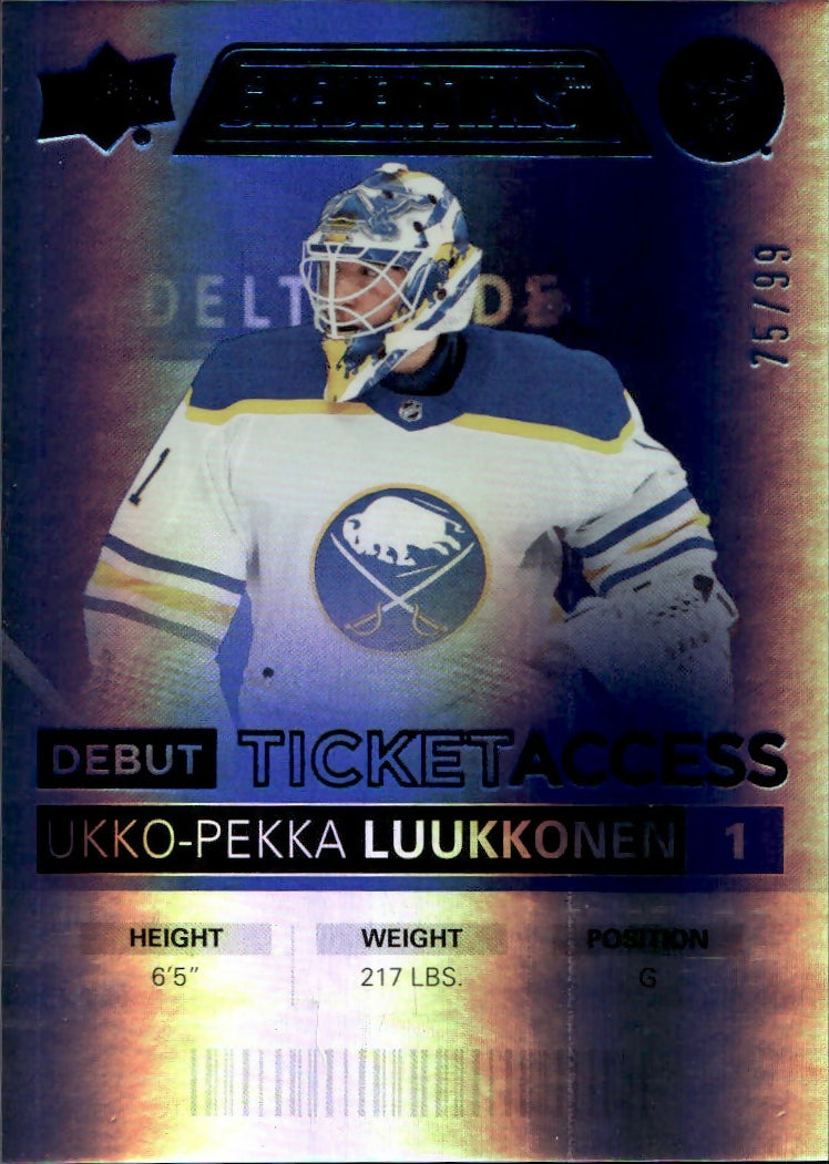 2021-22 Upper Deck Credentials - Base - Debut Ticket Access - Blue :99 #122 Ukko-Pekka Luukkonen - Buffalo Sabres - A