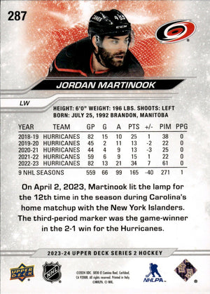 2023-24 Upper Deck Series 2 Hockey - Base #287 Jordan Martinook - Carolina Hurricanes