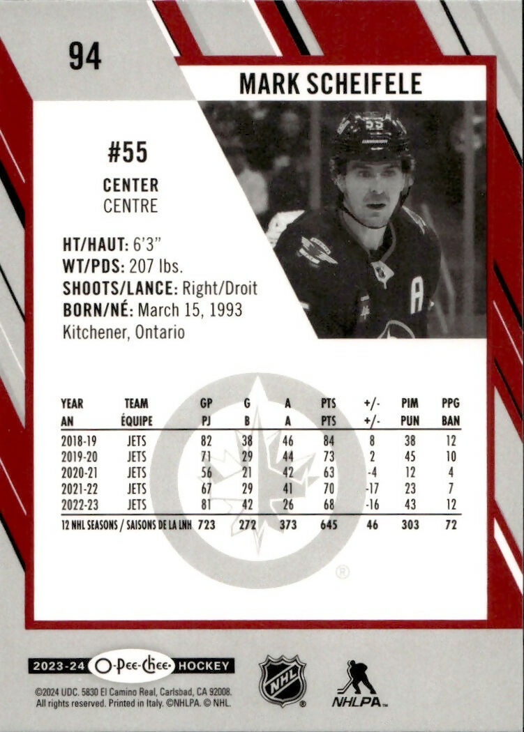 2023-24 Upper Deck O-Pee-Chee Hockey - Base - Retro - Red #94 Mark Scheifele - Winnipeg Jets