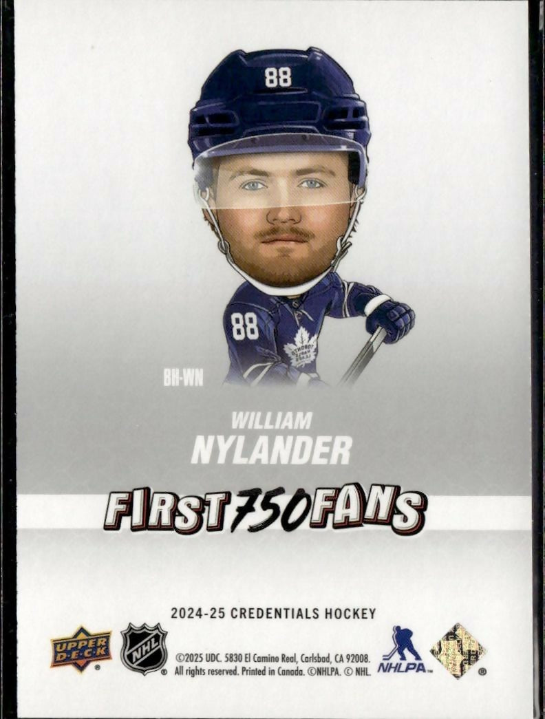 2024-25 Upper Deck Credentials Hockey Arena Giveaways - Bobbleheads Pop. 750 #BH-WN Toronto Maple Leafs (William Nylander)