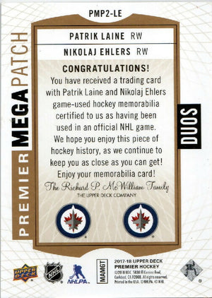 2017-18 Upper Deck Premier Hockey - Mega Patch - Duos /25 #PMP2-LE Patrik Laine - Nikolaj Ehlers - Winnipeg Jets