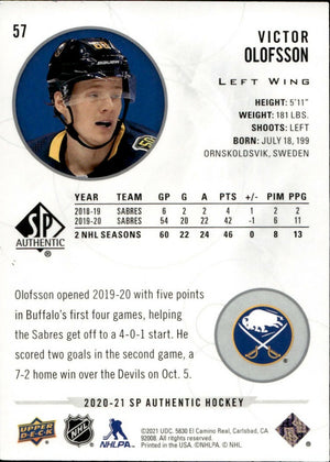 2020-21 Upper Deck Sp Authentic Hockey - Base #57 Victor Olofsson - Buffalo Sabres - B