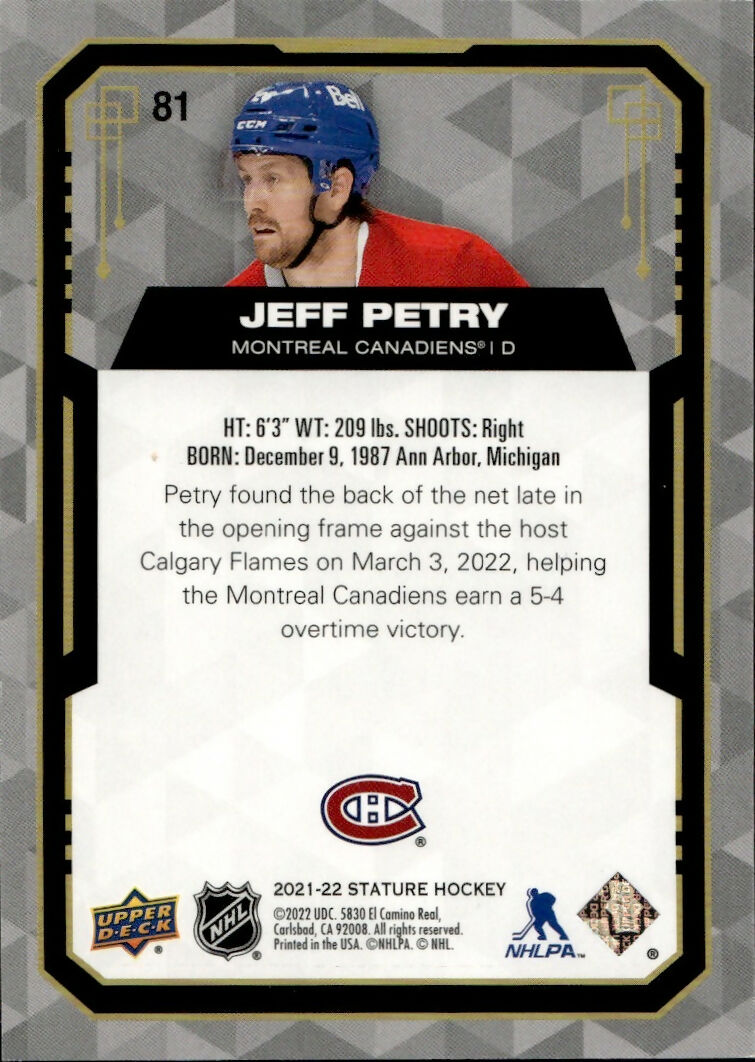 2021-22 Upper Deck Stature Hockey - Base :65 #81 Jeff Petry - Montreal Canadiens - B