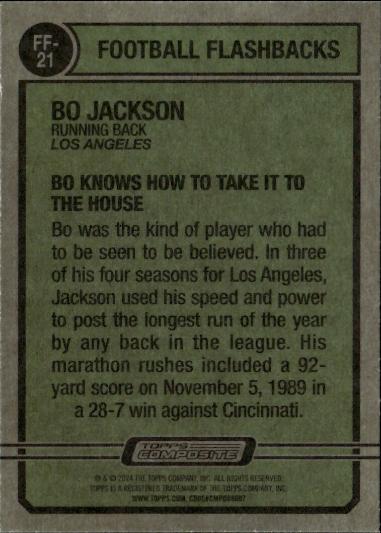 2023 Topps Composite Football Flashbacks #FF-21 Bo Jackson Los Angeles Raiders