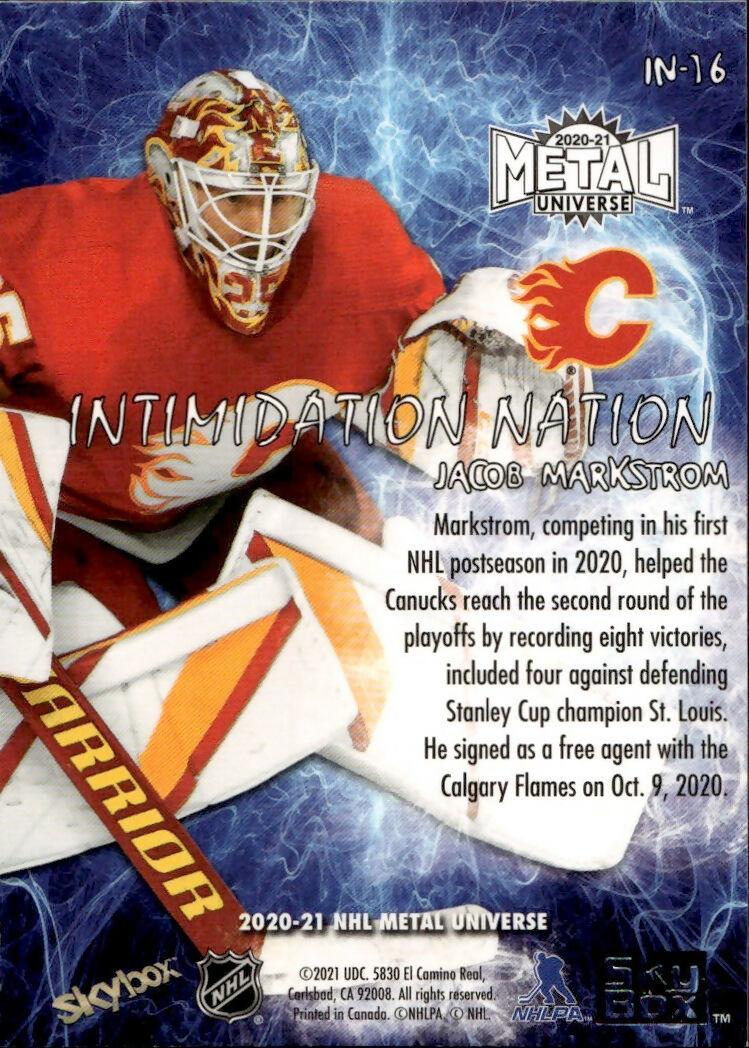 2020-21 Upper Deck Skybox Metal Universe - Intimidation Nation #IN-16 Jacob Markstrom - Calgary Flames - B