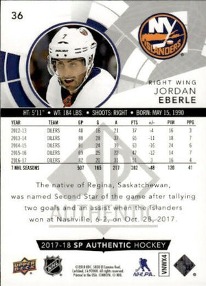 2017-18 Upper Deck SP Authentic Hockey - Base #36 Jordan Eberle - New York Islanders