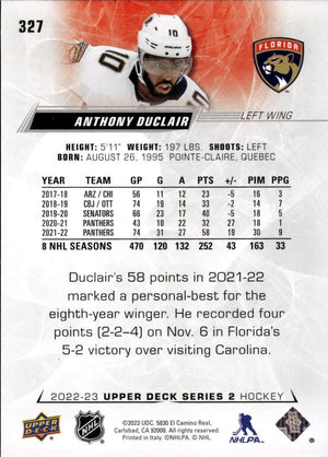 2022-23 Upper Deck Series 2 Hockey - Base #327 Anthony Duclair - Florida Panthers