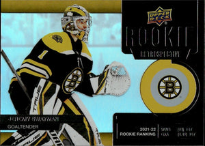 2022-23 Upper Deck Series 1 Hockey - Rookie Retrospect #RR-10 Jeremy Swayman - Boston Bruins - A