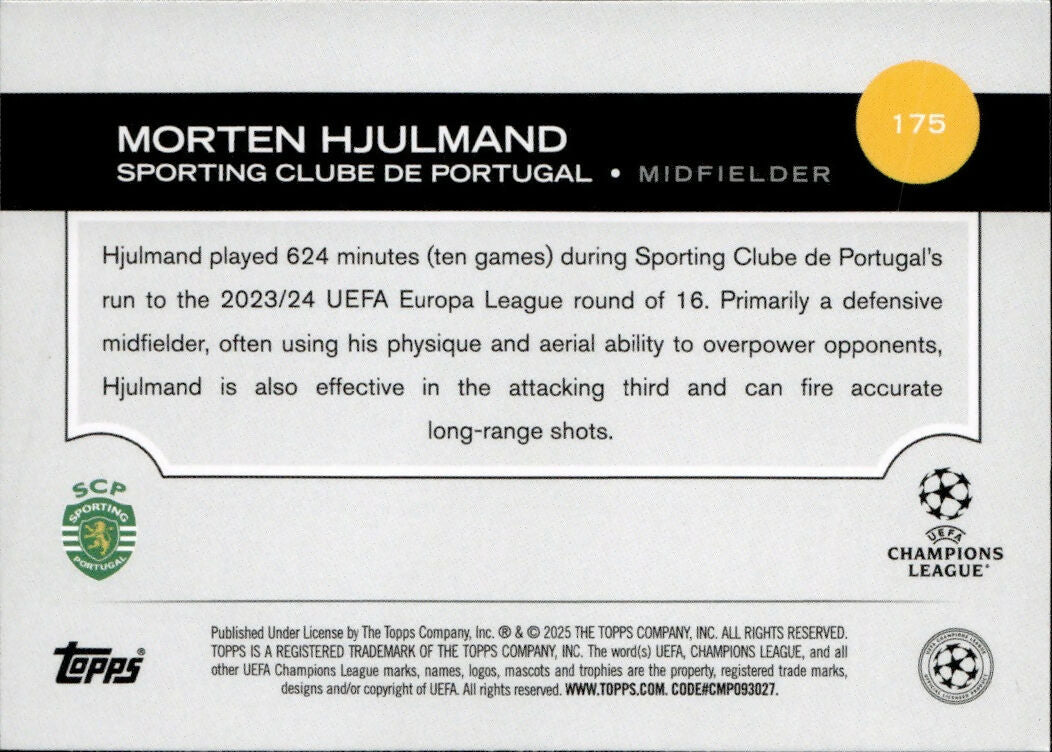 2024-25 Topps UEFA Club Competitions - Base #175 Morten Hjulmand - Sporting Clube De Portugal - B