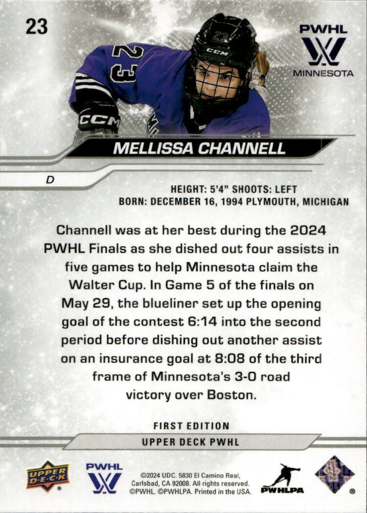 2024-25 Upper Deck PWHL Hockey - Base #23 Mellissa Channell - Minnesota Frost - B
