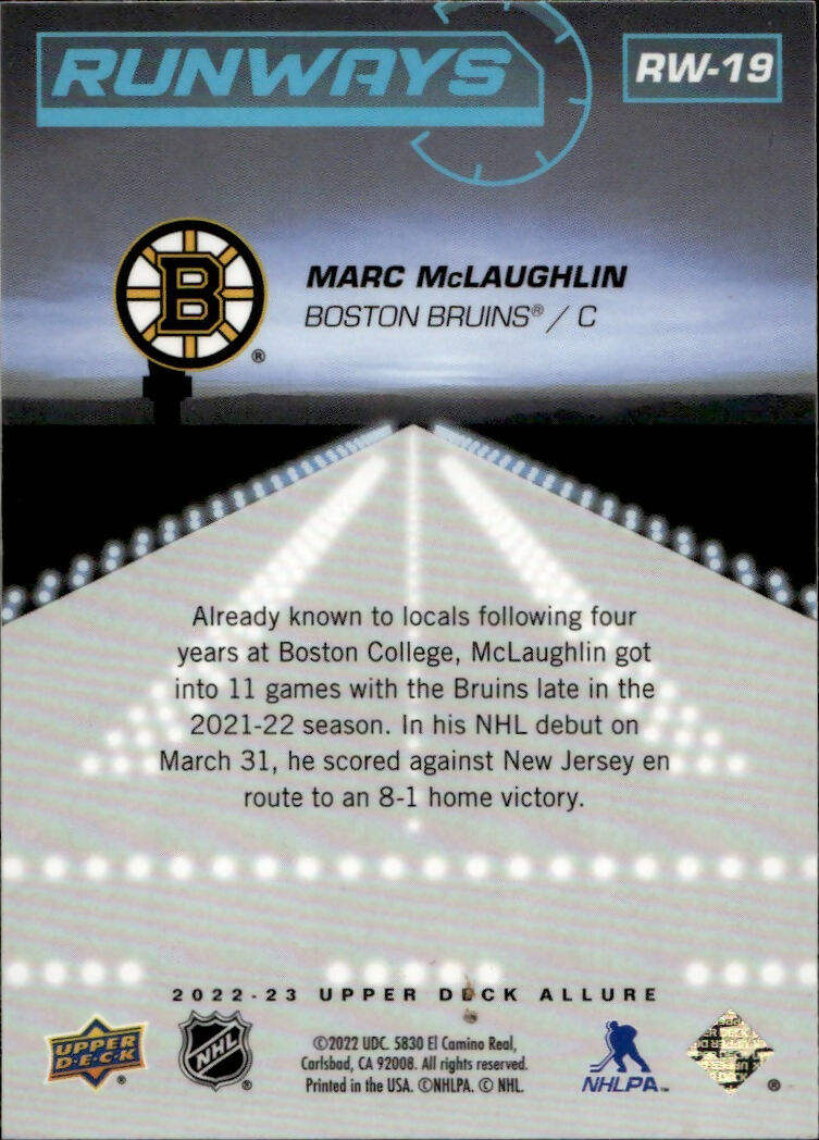 2022-23 Upper Deck Allure Hockey - Runways #RW-19 Marc McLaughlin - Boston Bruins - B