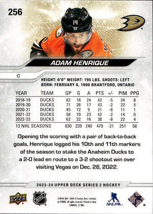 2023-24 Upper Deck Series 2 Hockey - Base #256 Adam Henrique - Anaheim Ducks - B