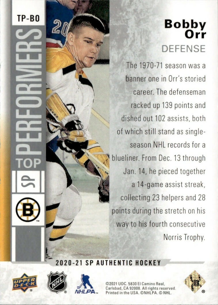 2020-21 Upper Deck SP Authentic Hockey - Top Performers #TP-BO Bobby Orr - Boston Bruins - B