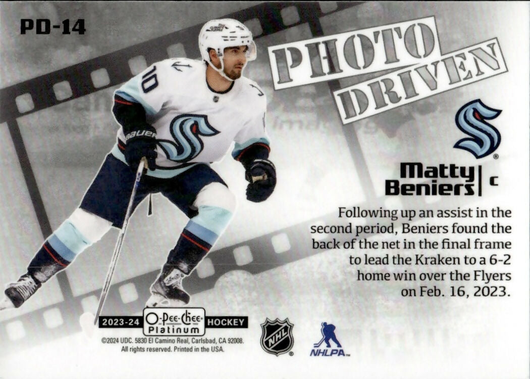 2023-24 Upper Deck O-Pee-Chee Platinum Hockey - Photo Driven #PD-14 Matty Beniers - Seattle Kraken - B
