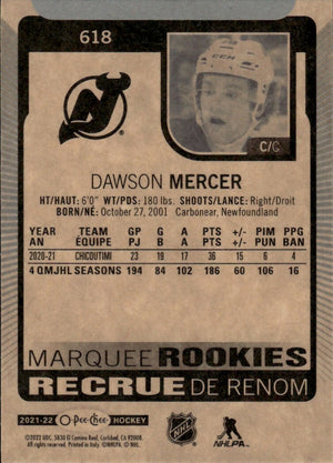 2021-22 Upper Deck Series 2 - O-Pee-Chee Update #618 Dawson Mercer - New Jersey Devils - B