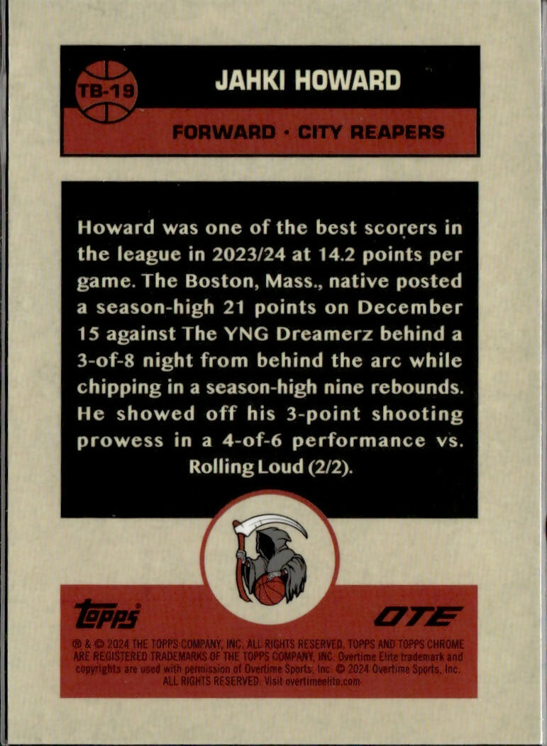 2023-24 Topps Chrome OTE Overtime Elite - 1976 Topps Basketball #TB-19 Jahki Howard - City Reapers - B