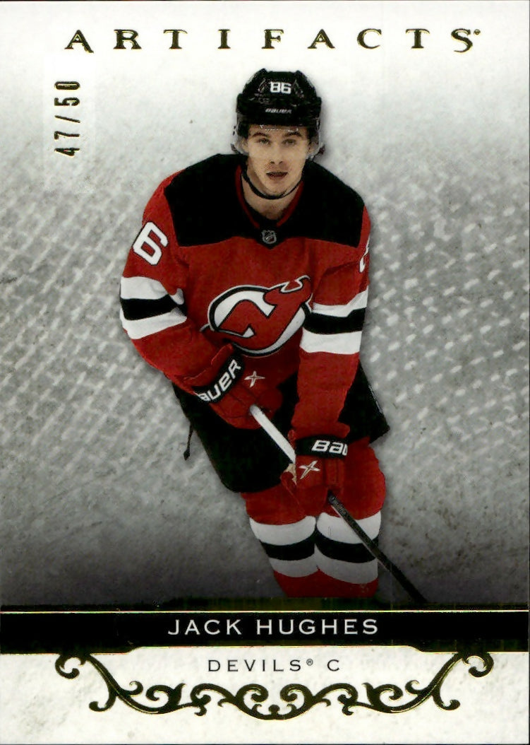 2021-22 Upper Deck Artifacts - Base - Yellow :50 #121 Jack Hughes - New Jersey Devils - A