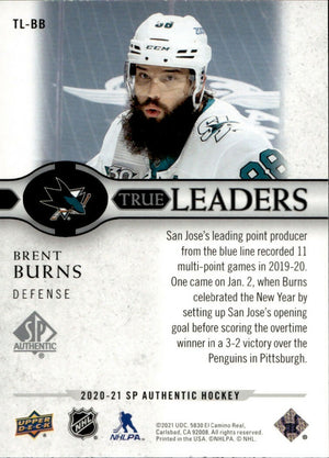 2020-21 Upper Deck SP Authentic Hockey -True Leaders #TL-BB Brent Burns - San Jose Sharks - B