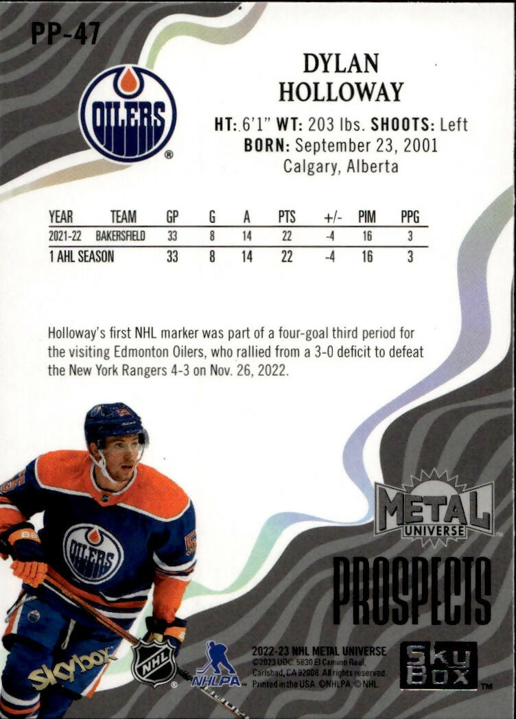 2022-23 Upper Deck Skybox Metal Universe - Prospects #PP-47 Dylan Holloway - Edmonton Oilers - B