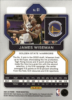 2021-22 Panini Prizm Basketball - Base # 61 James Wiseman - Golden State Warriors