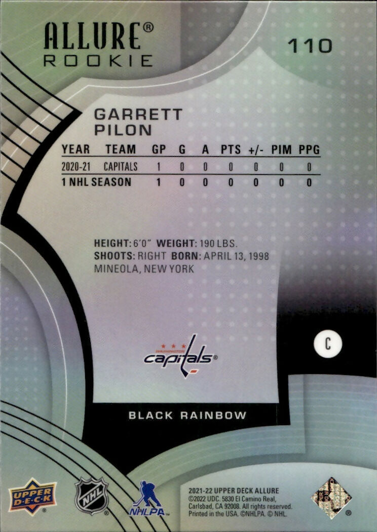 2021-22 Upper Deck Allure Hockey - Base - Rookie - Black  Rainbow #110 Garrett Pilon - Washington Capitals - B