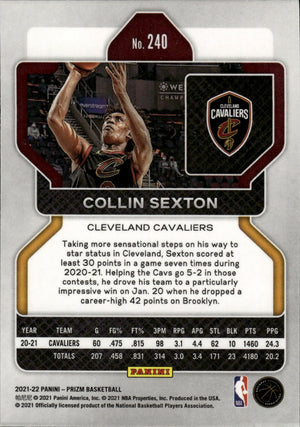 2021-22 Panini Prizm Basketball - Base # 240 Collin Sexton - Cleveland Cavaliers