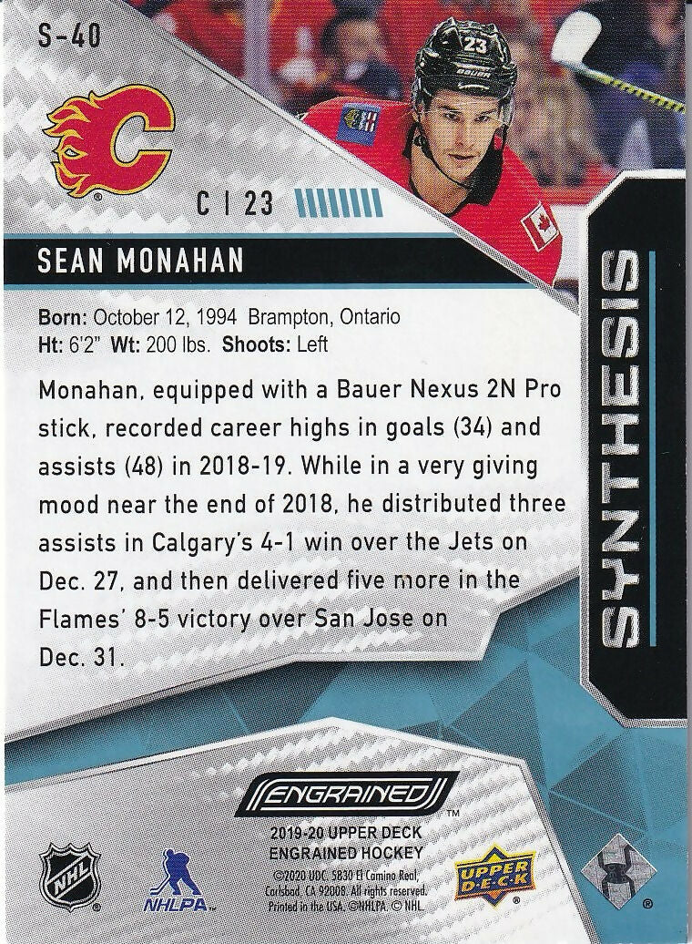 2019-20 Upper Deck Engrained Synthesis Blue #S-40 Sean Monahan Calgary Flames