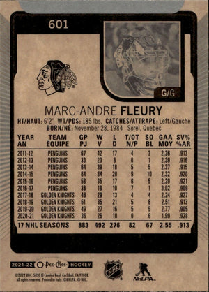 2021-22 Upper Deck O-Pee-Chee Hockey - Base #601 Marc-Andre Fleury - Chicago Blackhawks - B