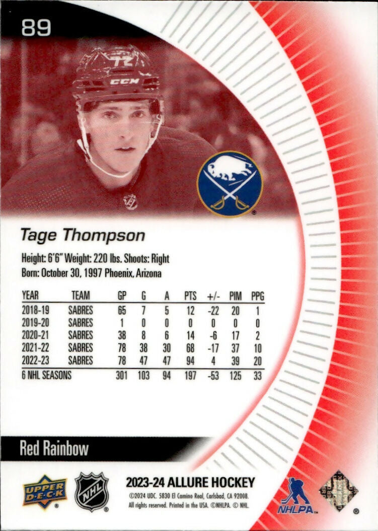 2023-24 Upper Deck Allure Hockey - Base - Red Rainbow #89 Tage Thompson - Buffalo Sabres - B
